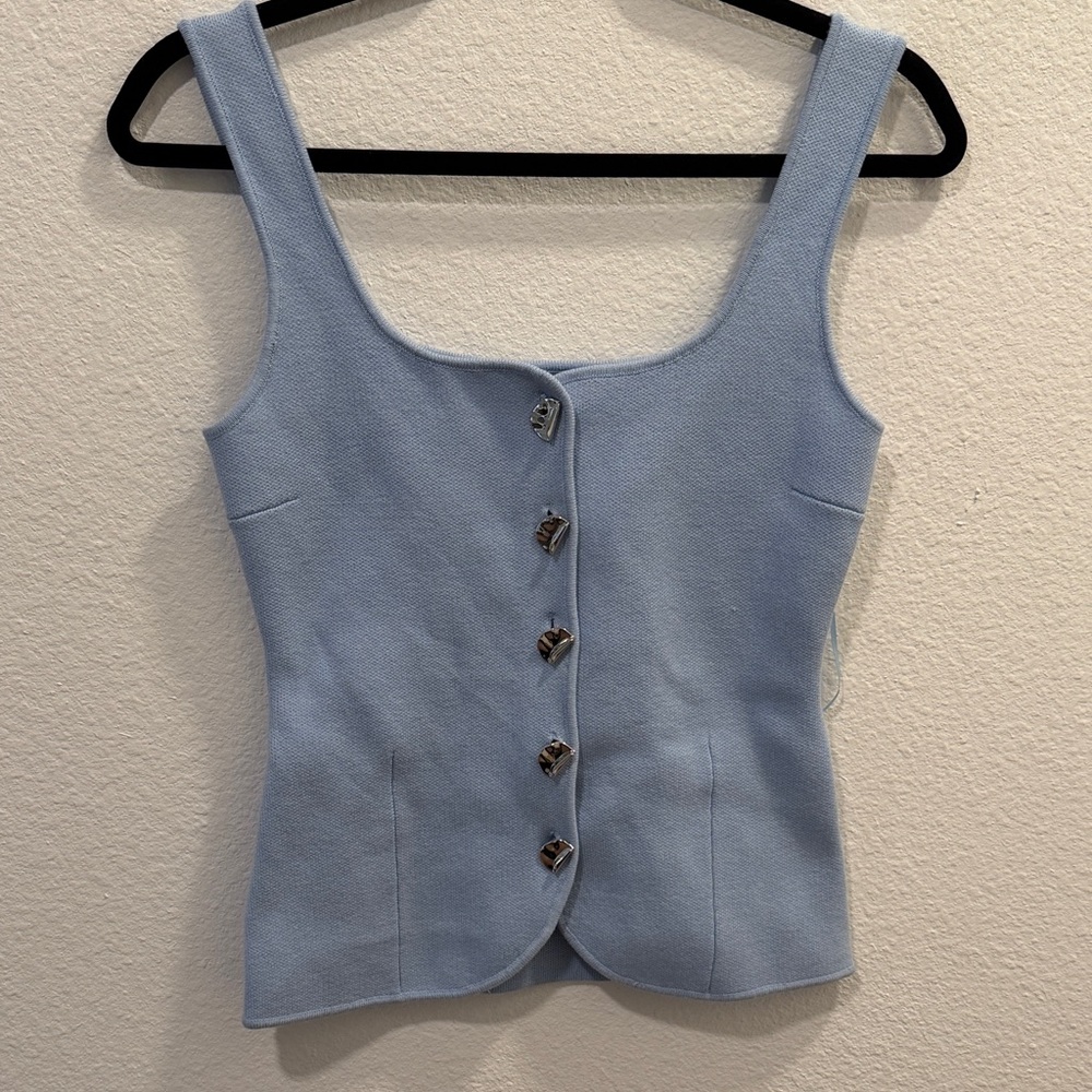 Zara Light Blue Sleeveless Button-Front Knit Camisole